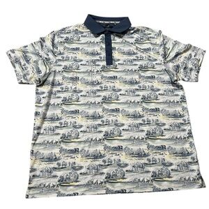 Walter Hagen men’s clubhouse country club golf polo shirt scenic‎ white blue XL